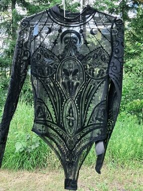 ✨️NWOT✨️ Restyle Black Flocked Velvet Cathedral Mesh Bodysuit